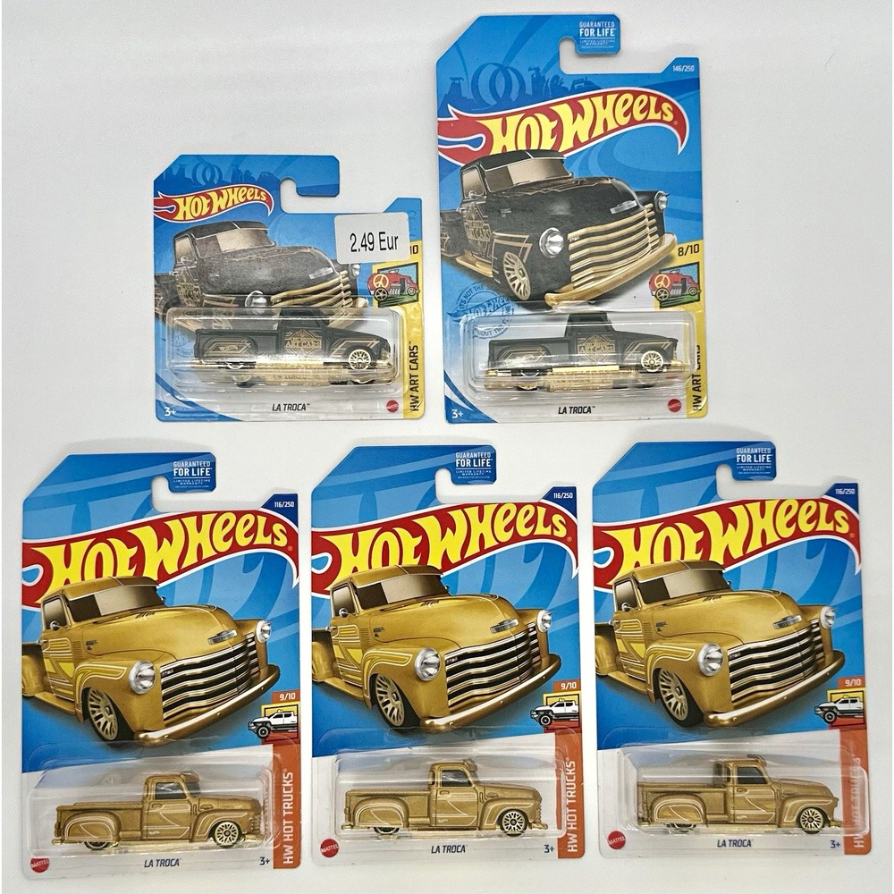 Hot Wheels La Troca Pickup Truck Lot of 5 Gold Black HW Art Cars Hot Trucks 1:64